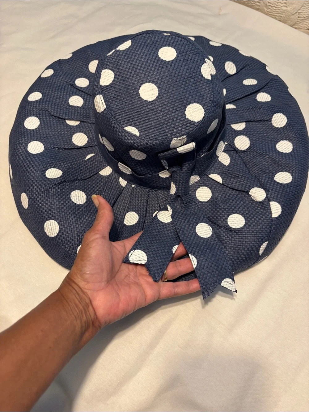 Mud Pie Navy and White Polka Dot Wide Brim Sun Hat